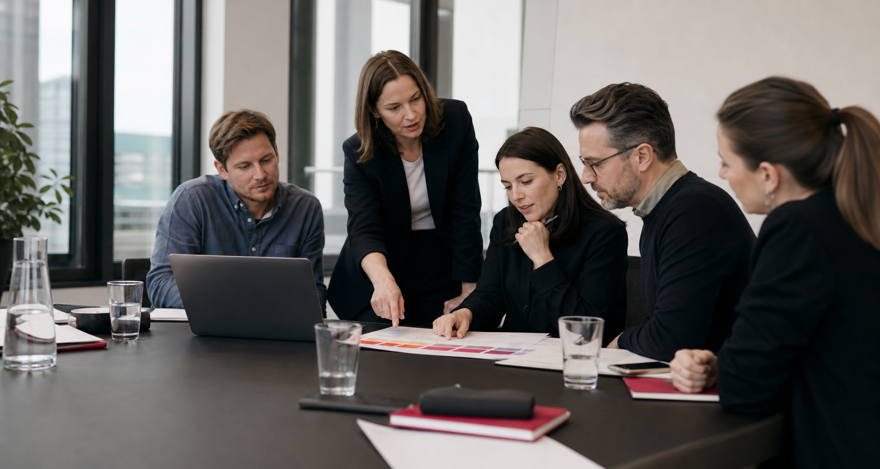 Equipo profesional trabajando en una sesión práctica de IA responsable y cumplimiento normativo