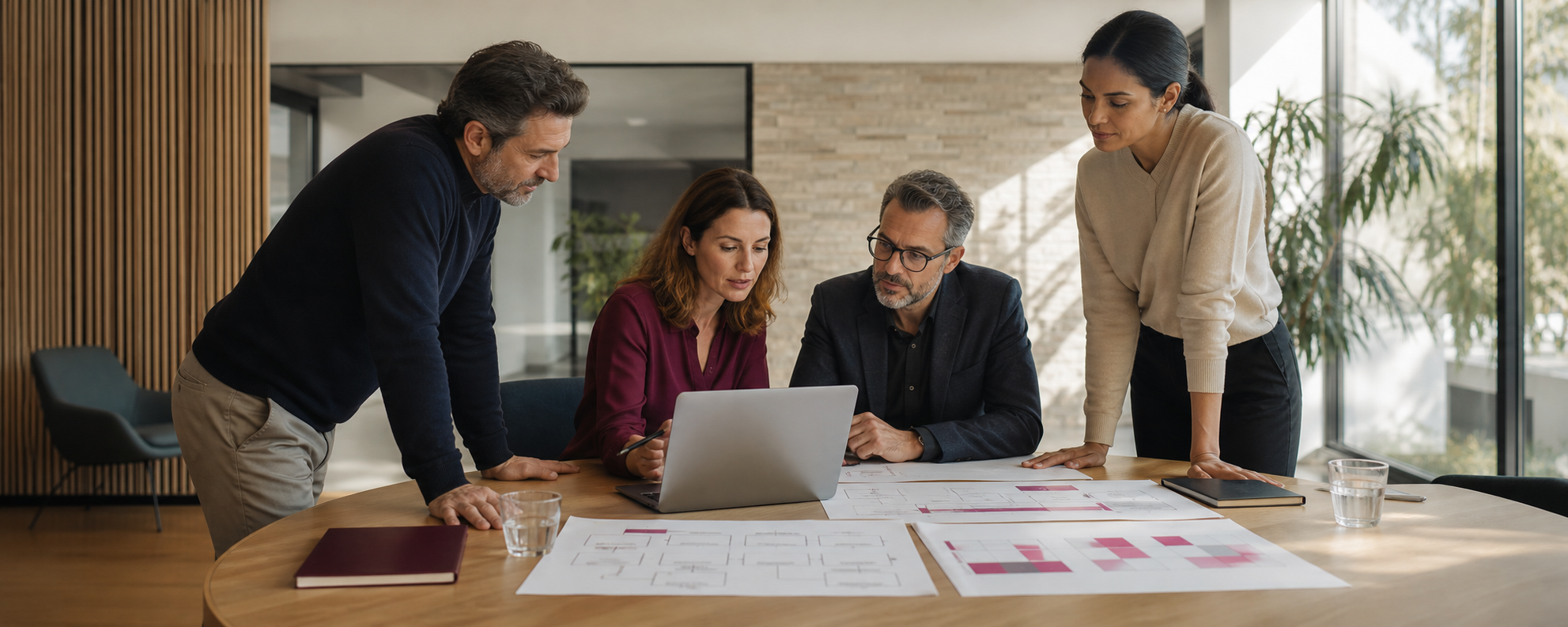 Equipo profesional definiendo una estrategia de inteligencia artificial responsable y automatización